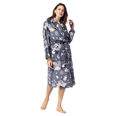 Navy floral print dressing gown